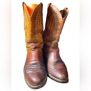 Vintage Dan Post Peanut Brittle Lizard Men's Leather Western Boots Size 11 E